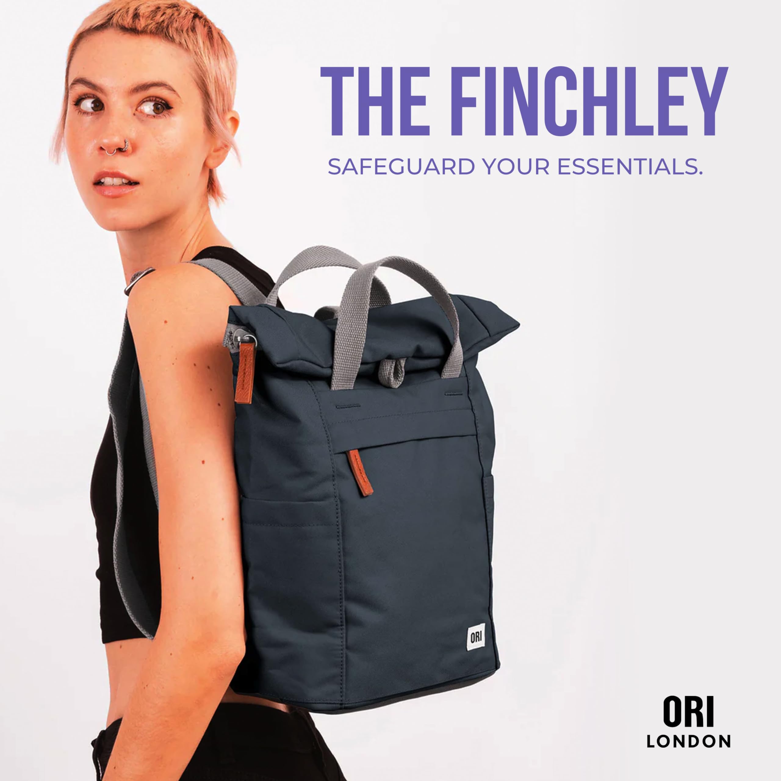 ORI LONDON Travel Backpack - Nylon Rolltop Backpack for Men & Women with Magnetic Closure - Perfect for Commuting & Travel