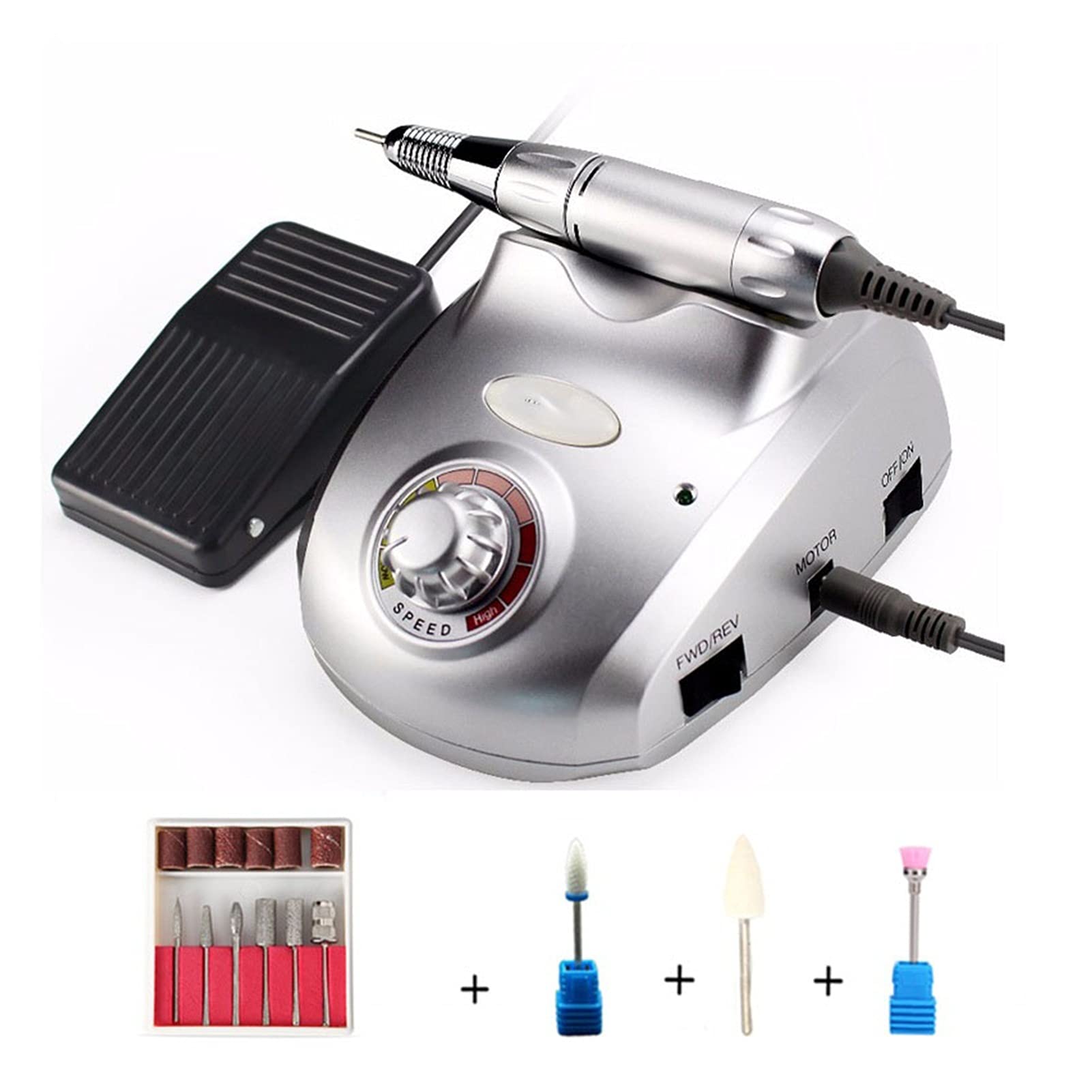35000 RPM Electric Nail Drill Machine Kit - Professional Manicure & Pedicure Set with Foot Pedal & Multiple Drill Bits | High Speed Nail File for Salon & Home Use | Silver Color | Perfect for Nail Art, Acrylics & Gel Extensions
