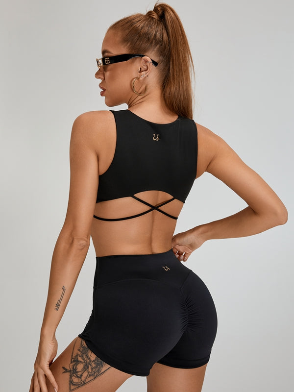 ZASUWA Women's Scrunch Bum Cross Back Short Tracksuit - Gym Workout, Yoga, Running & Lounge Wear