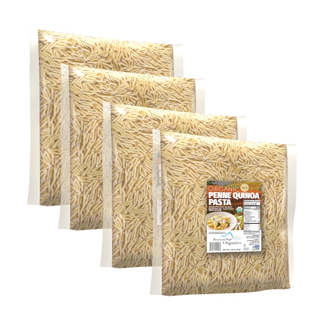 Organic Gluten-Free Quinoa Pasta Penne - 5lb Bulk Pack (4 Bags) | High-Protein, Non-GMO, Vegan Pasta for Healthy Meals & Meal Prep