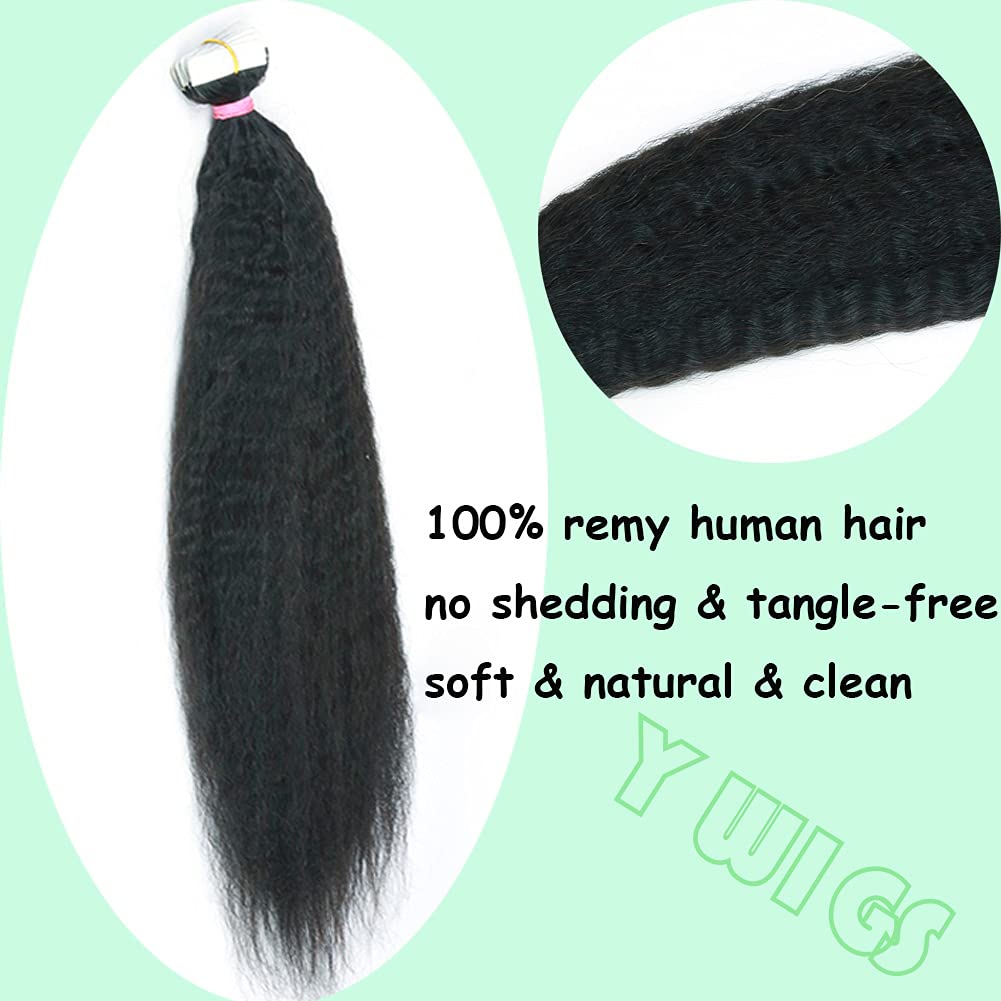 Tape In Hair Extensions 20inch - 100% Human Remy Hair Kinky Straight 40pcs 100g Natural Color for Women | Perfect for Daily Wear, Weddings & Special Occasions