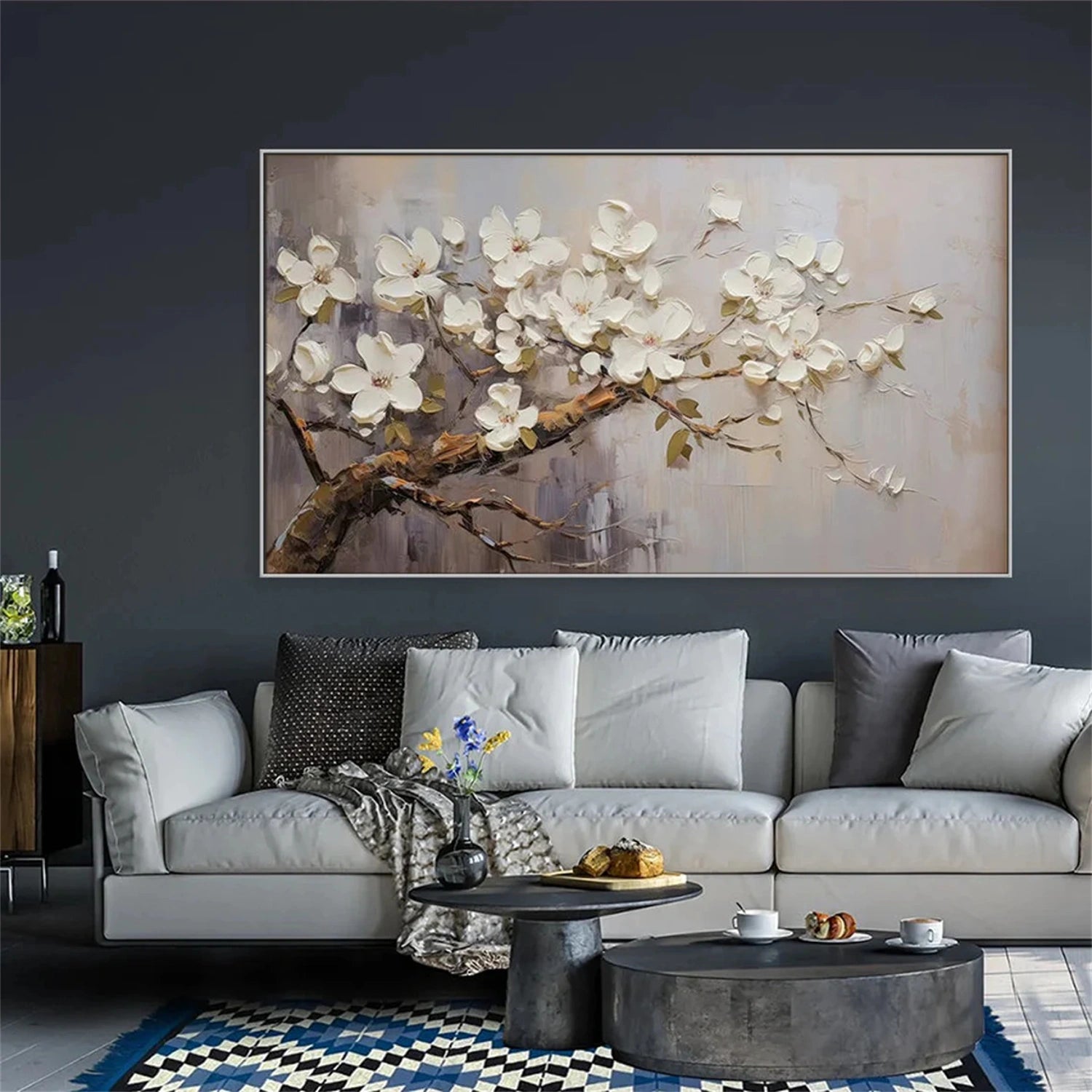 Beautiful Flower and Tree Painting #FT116 - Handmade Canvas Art for Home Decor, Living Room, Bedroom & Office Wall