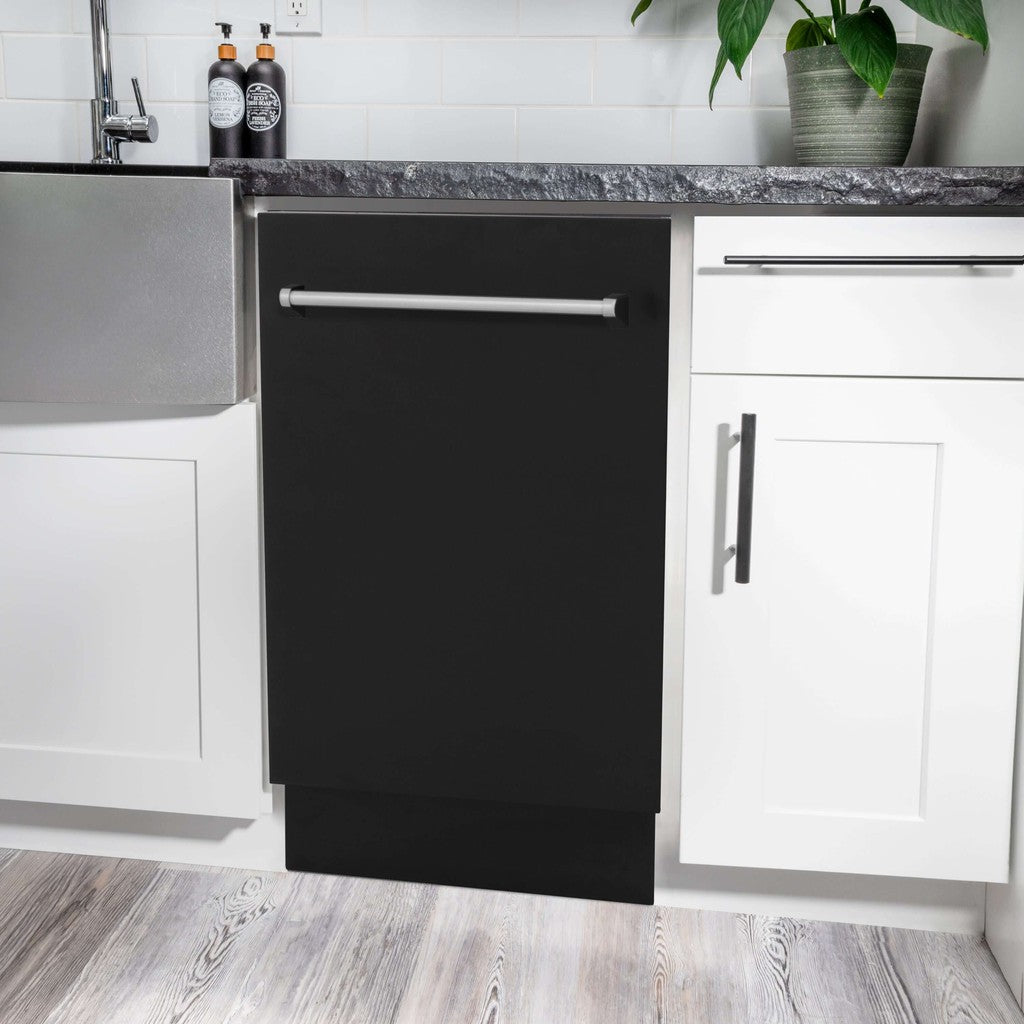 ZLINE 18 Inch Built-In Dishwasher with 3rd Rack - Black Matte Finish & Stainless Steel Tub - Ultra Quiet 51dBa - Perfect for Modern Kitchens and Open Concept Homes (DWV BLM 18)