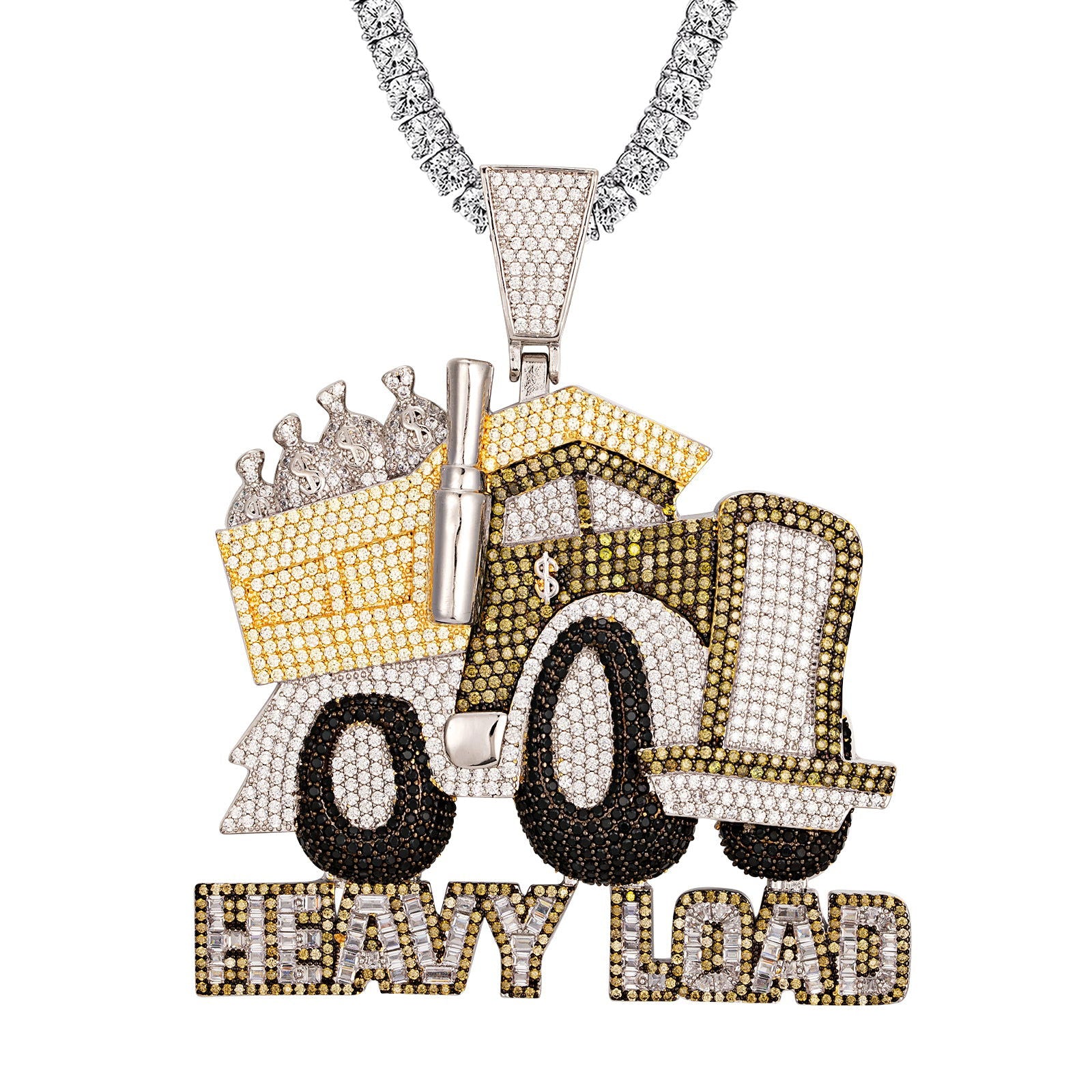 Heavy Duty 3D Icy Hip Hop Silver Truck Money Pendant Necklace - Perfect for Streetwear, Rap Fashion & Urban Jewelry Style