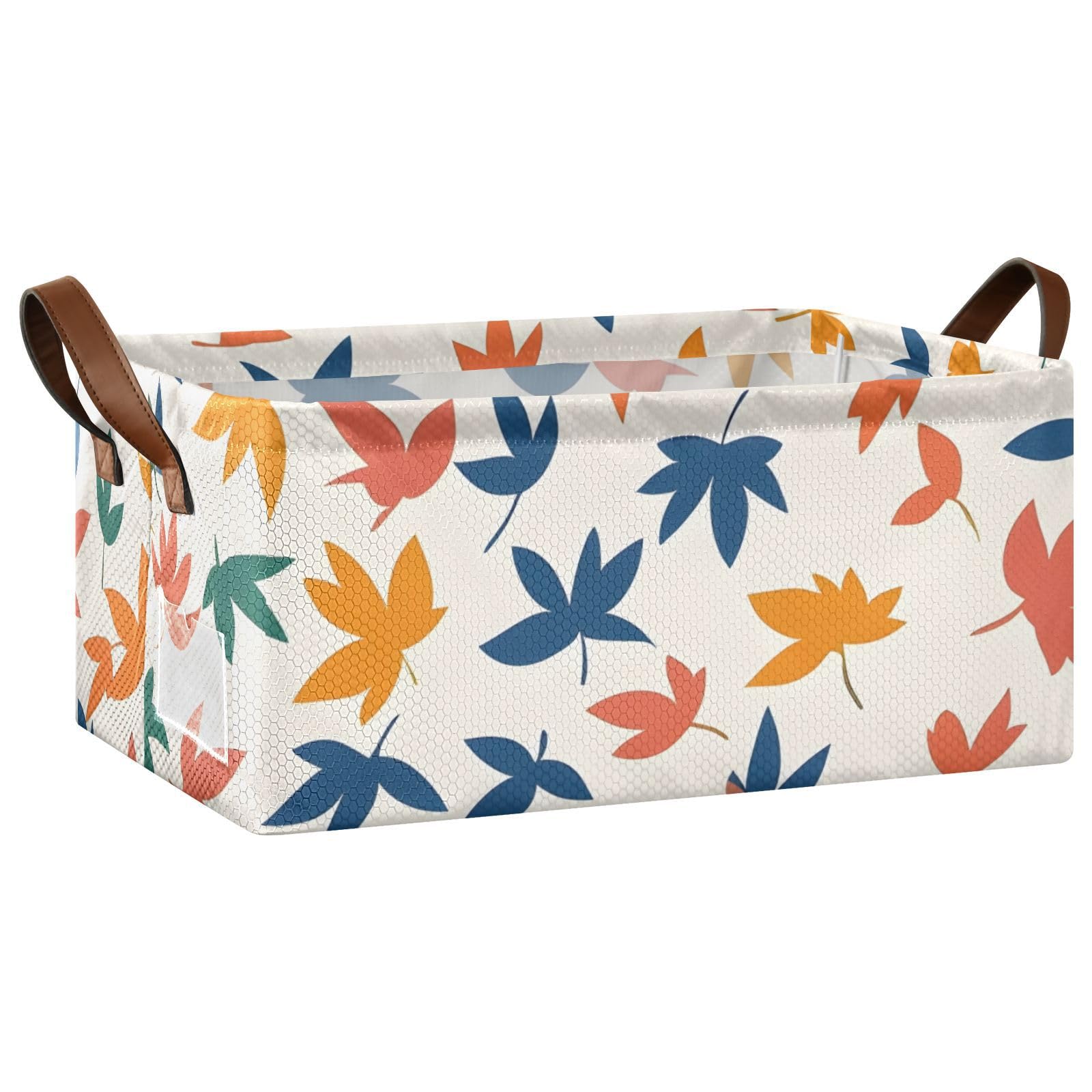 Colorful Autumn Leaves Metal Storage Baskets - Foldable Organizer for Home & Office
