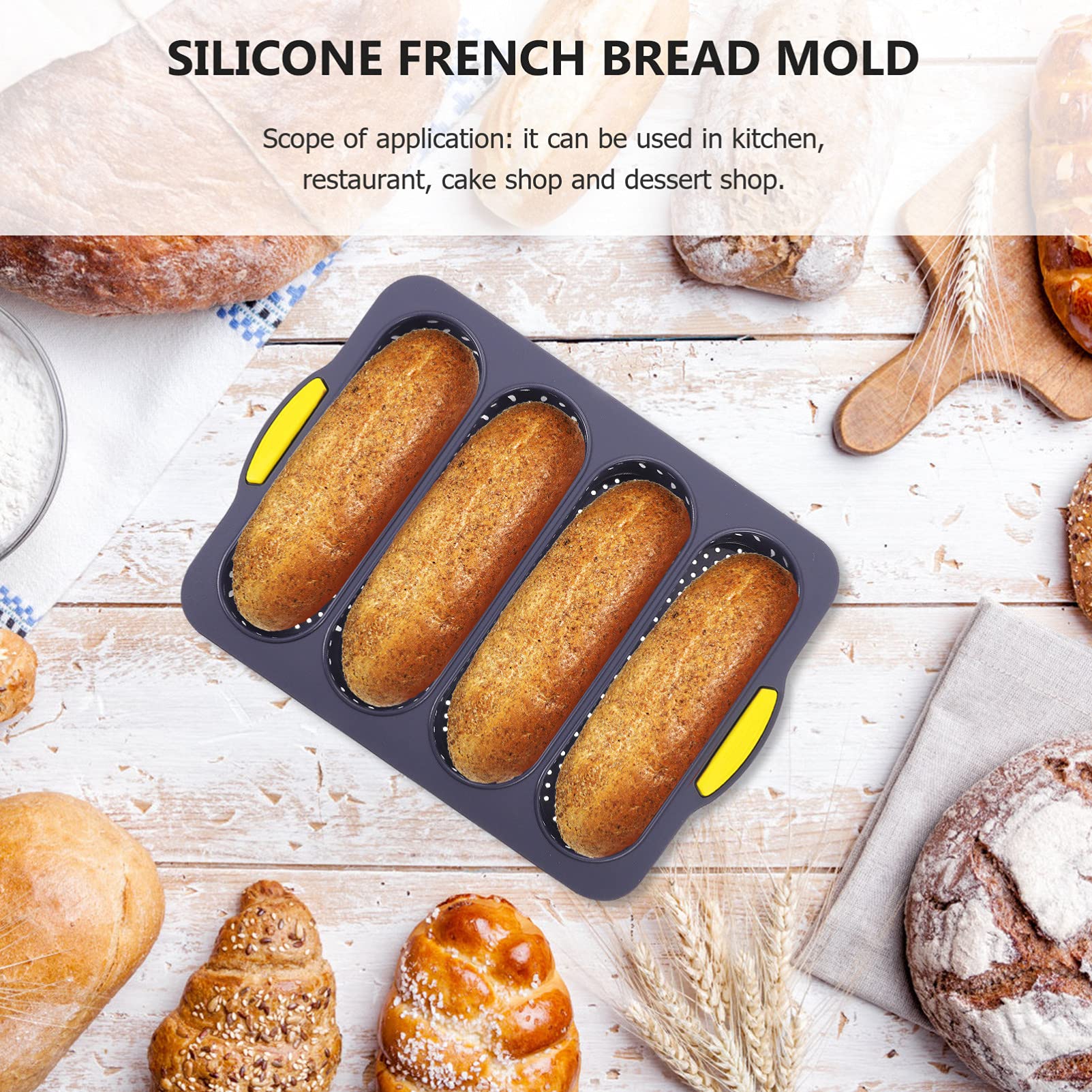 Non-Stick Silicone Baguette Pan - 4-Wave Perforated French Bread Baking Mold for Baguettes, Loaves & Ciabatta | Perfect for Homemade Sandwiches, Toast & Artisan Bread Baking