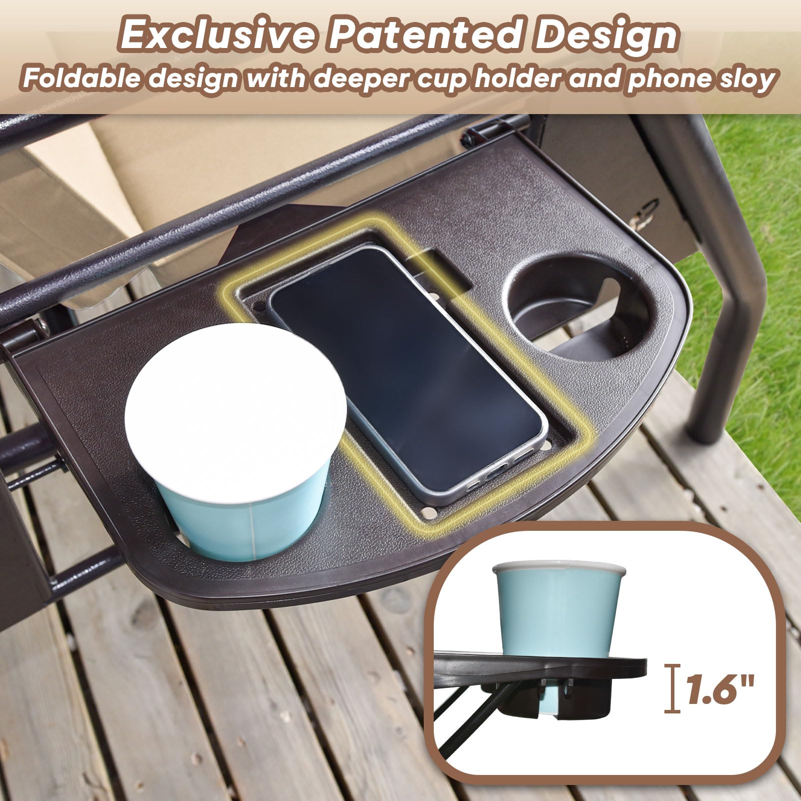 3-Seat Outdoor Porch Swing 800lbs Capacity - 2-in-1 Patio Glider Chair with Adjustable Canopy & Removable Cushions - Heavy Duty Steel Frame Swing Set with Stand for Garden, Deck, Backyard (Khaki, Round Tube) - Perfect for Relaxing, Lounging & Enjoying Outdoor Spaces