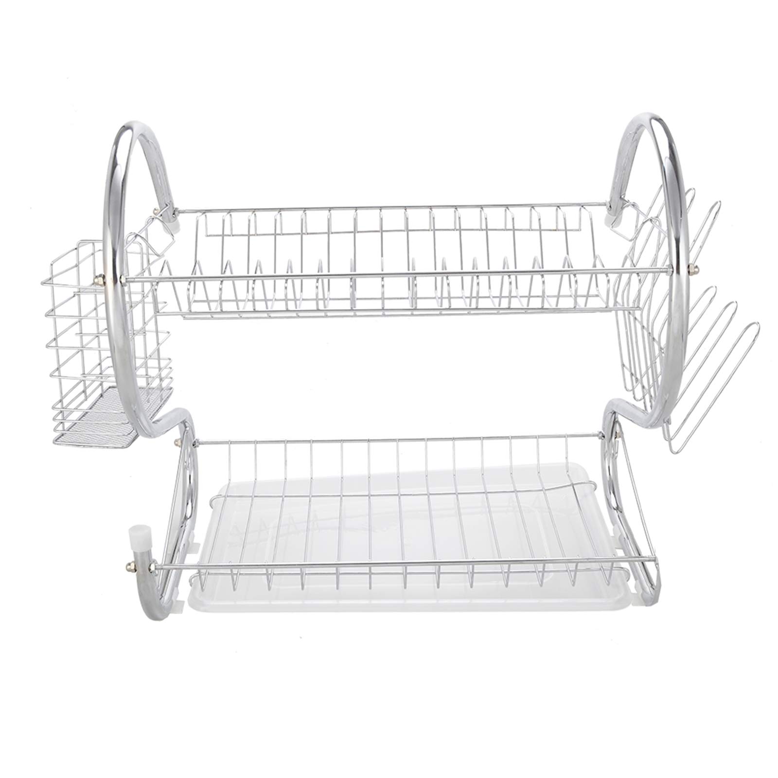 Stainless Steel 2-Tier Dish Drying Rack with Drainboard - Kitchen Counter Organizer for Utensils & Cups