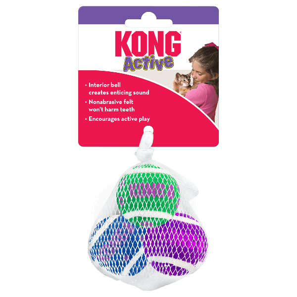KONG Cat Toys - Active Tennis Balls with Bells for Indoor & Outdoor Play - Fun Interactive Cat Exercise Toys for Kittens & Adult Cats