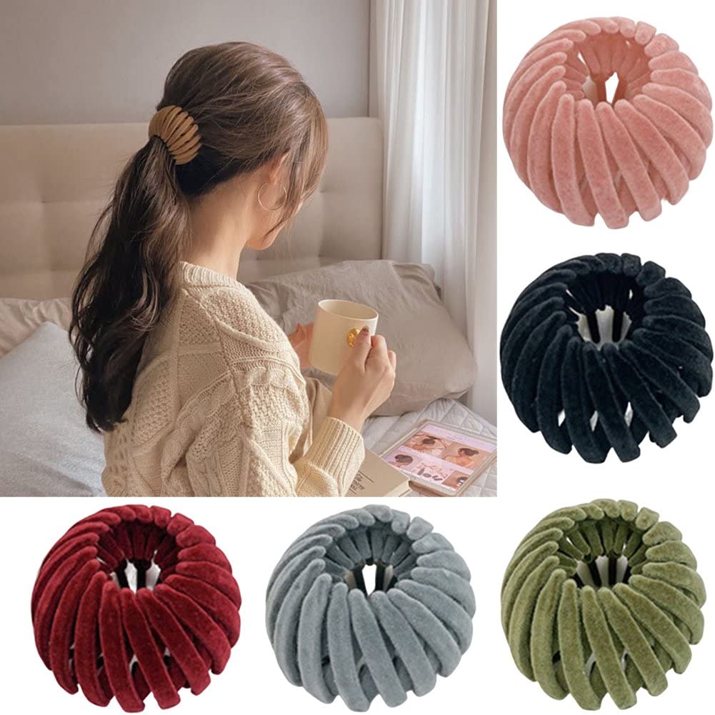 6PCS Women's Bird Nest Hair Clips Set - Velvet Ponytail Holders & Bun Makers (Multicolor) - Perfect for Updos, Braids, and Everyday Hairstyles