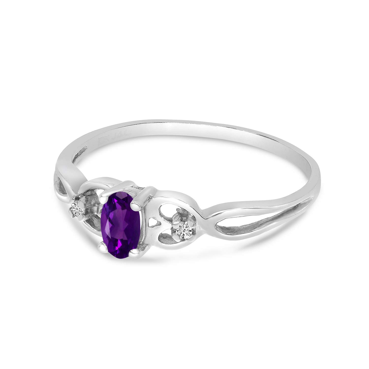 14K White Gold Oval Amethyst and Diamond Ring for Women - Elegant Purple Gemstone Engagement & Wedding Jewelry Gift for Her - Perfect for Valentine's Day, Anniversary or Special Occasions