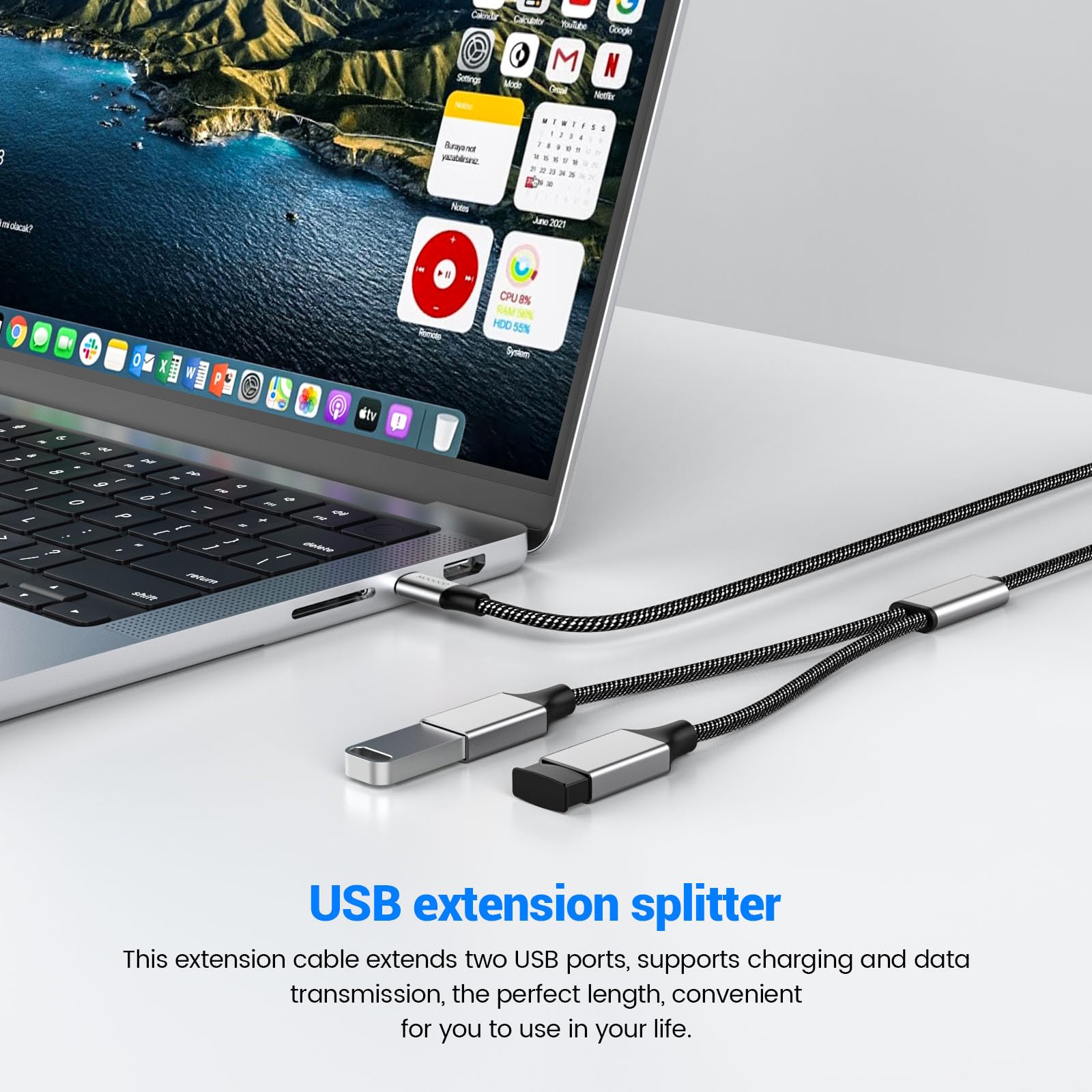 Type C to Dual USB A Adapter - OTG Splitter for MacBook, Pixel, Galaxy - Fast Charging & Data Transfer