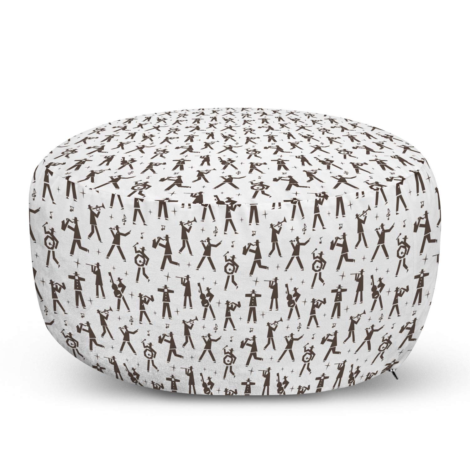 Ambesonne Jazz Music Ottoman Pouf - Decorative Foot Rest with Removable Cover, Soft Round Stool for Living Room & Bedroom - Dark Taupe White - Perfect for Music Lovers' Home Decor, Lounge Seating & Extra Guest Seating