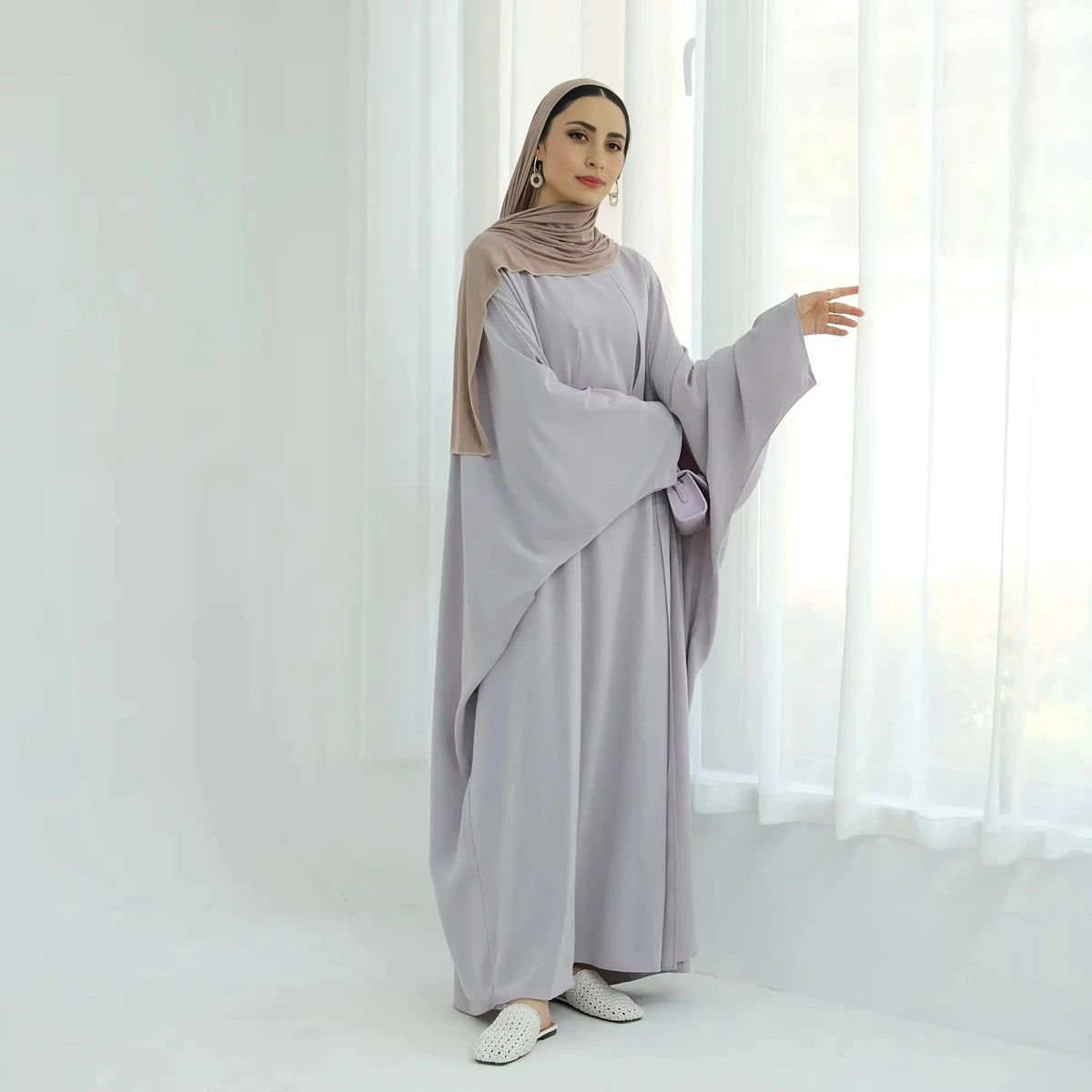 Elegant Splicing Type Nida Abaya Dress #24834 - Modest Islamic Women's Prayer Dress for Mosque & Special Occasions