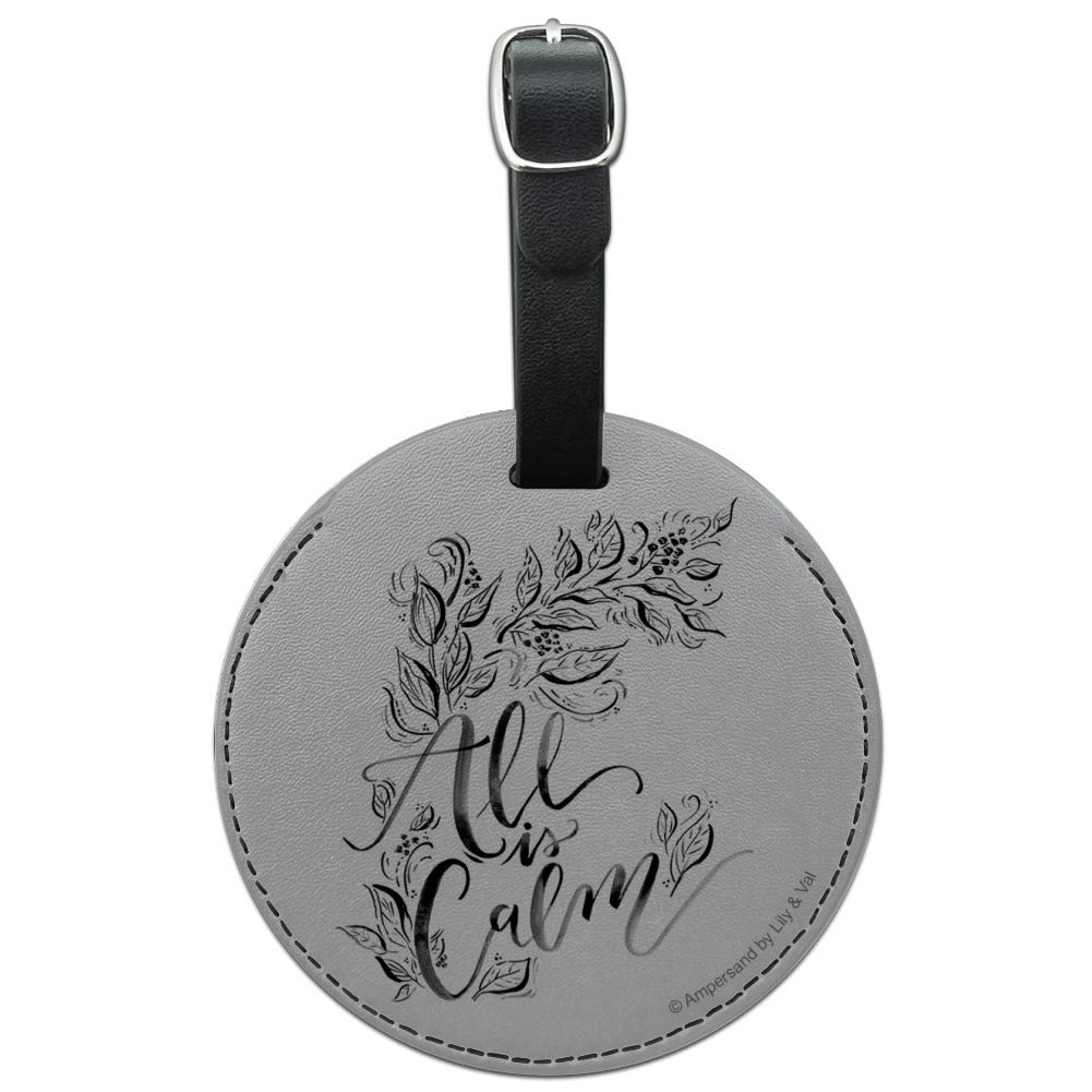 All is Calm Christmas Round Leather Luggage Tag - Personalized Carry-On ID Tag for Suitcases & Travel Bags | Perfect for Holiday Travel Gifts & Vacation Identification