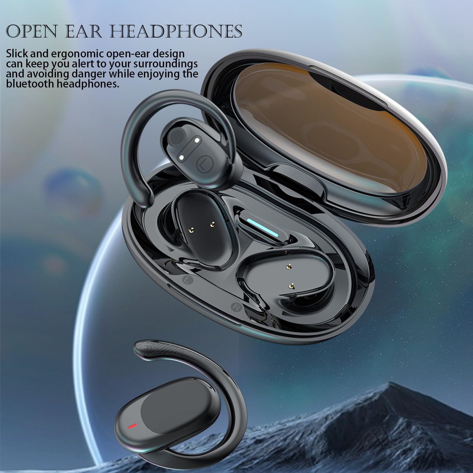 Wireless Bone Conduction Headphones with Ear Hooks - Open Ear Bluetooth Earbuds for Running, Cycling, Workouts & Outdoor Activities - Sweatproof & Comfortable Sports Headphones