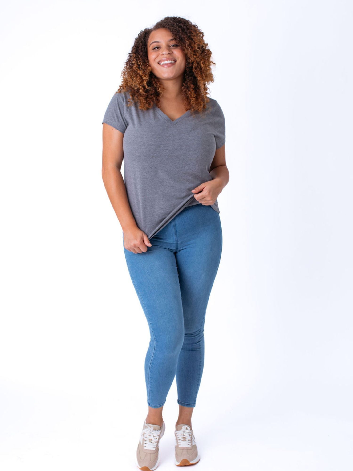 Women's Heather Grey V-Neck T-Shirt - Soft & Comfortable Cotton Top for Casual Wear & Layering