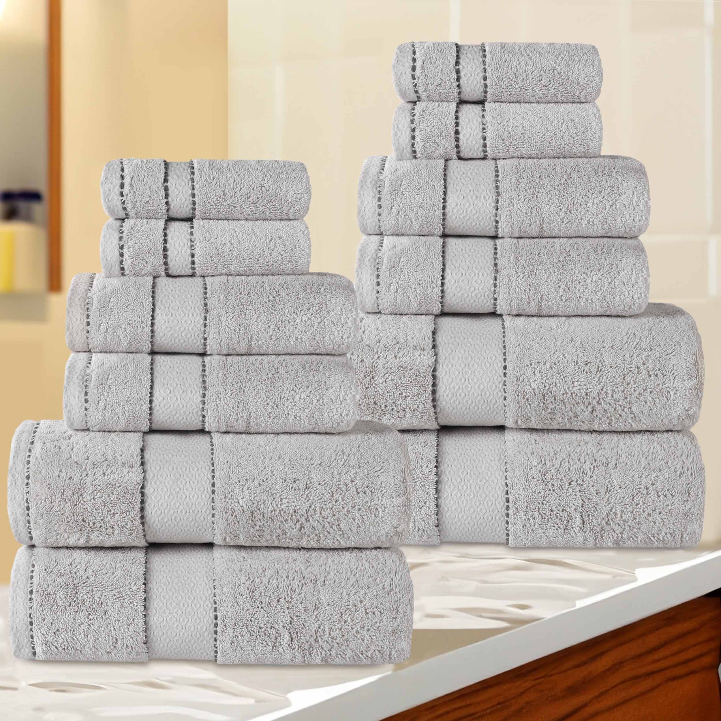 Premium 12-Piece Giza Cotton Dobby Towel Set - Ultra Absorbent & Luxurious Egyptian Cotton Bath Towels for Spa, Hotel & Home Use