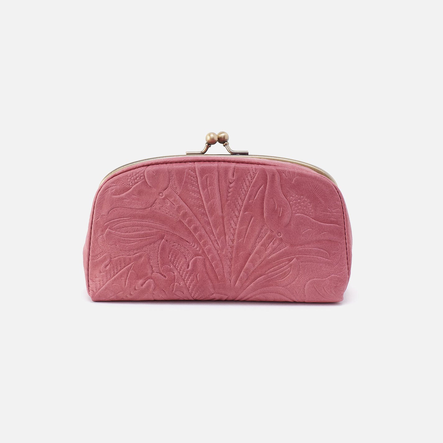 Premium Tooled Embossed Leather Face Frame Pouch - Elegant Mauve Color | Perfect for Makeup Storage, Travel Essentials & Everyday Organization
