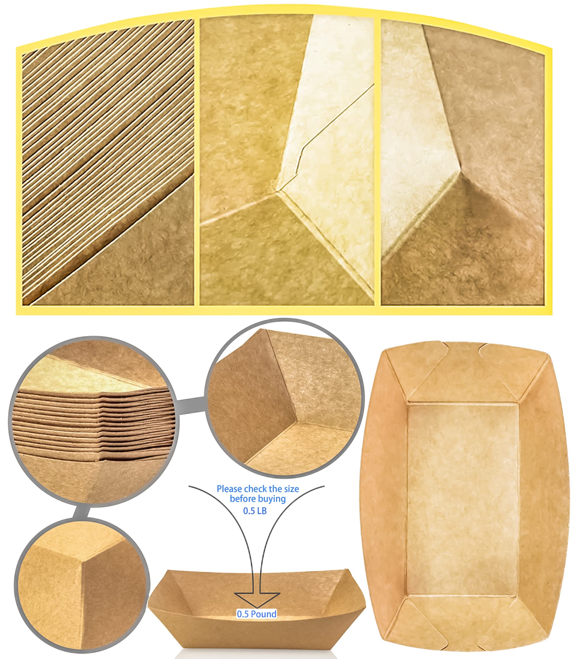 MotBach 180 Pack 1/2 lb Disposable Kraft Food Paper Trays - Small Eco-Friendly Paper Takeout Containers, Mini Serving Boats for Party Snacks, French Fries, Nachos, Tacos & BBQ - Perfect for Catering, Picnics & Food Trucks (Brown)