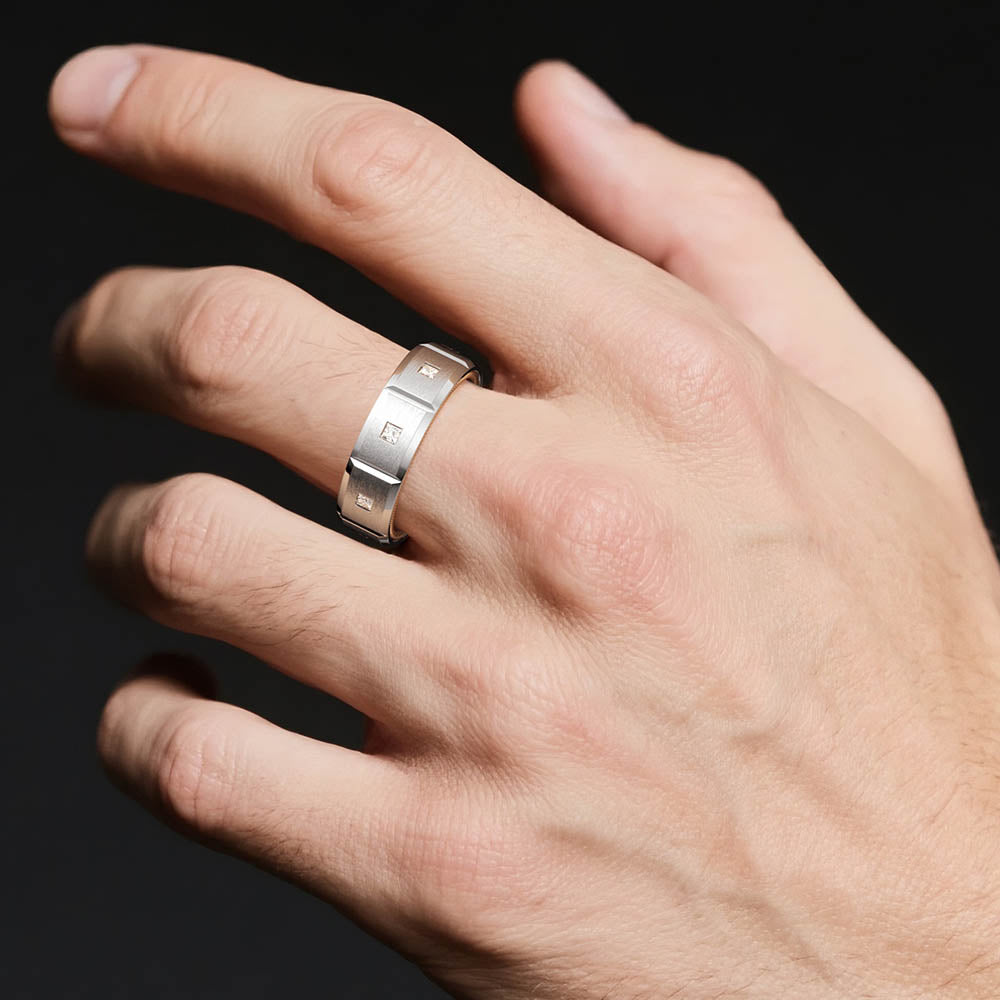 8mm Two Tone Matte Finish Princess Cut Moissanite Men's Wedding Band Ring - Perfect for Anniversary Gifts, Engagement Rings & Everyday Wear