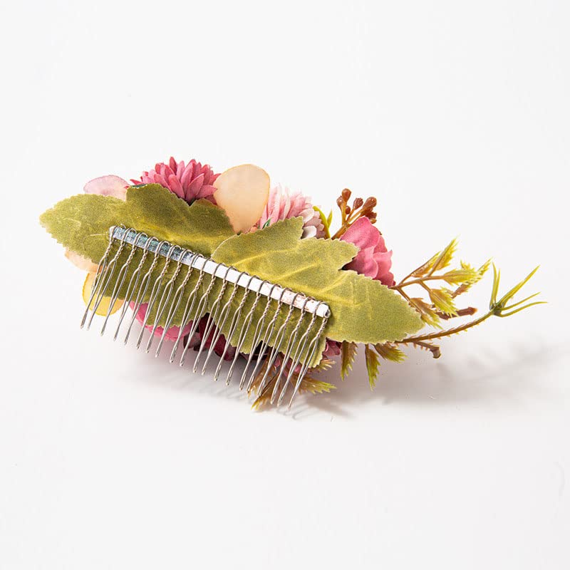 Elegant White Floral Bridal Hair Comb with Rose & Leaf Design - Wedding Hair Accessories for Women & Girls (Pink) | Perfect for Bridal Showers, Weddings & Special Occasions