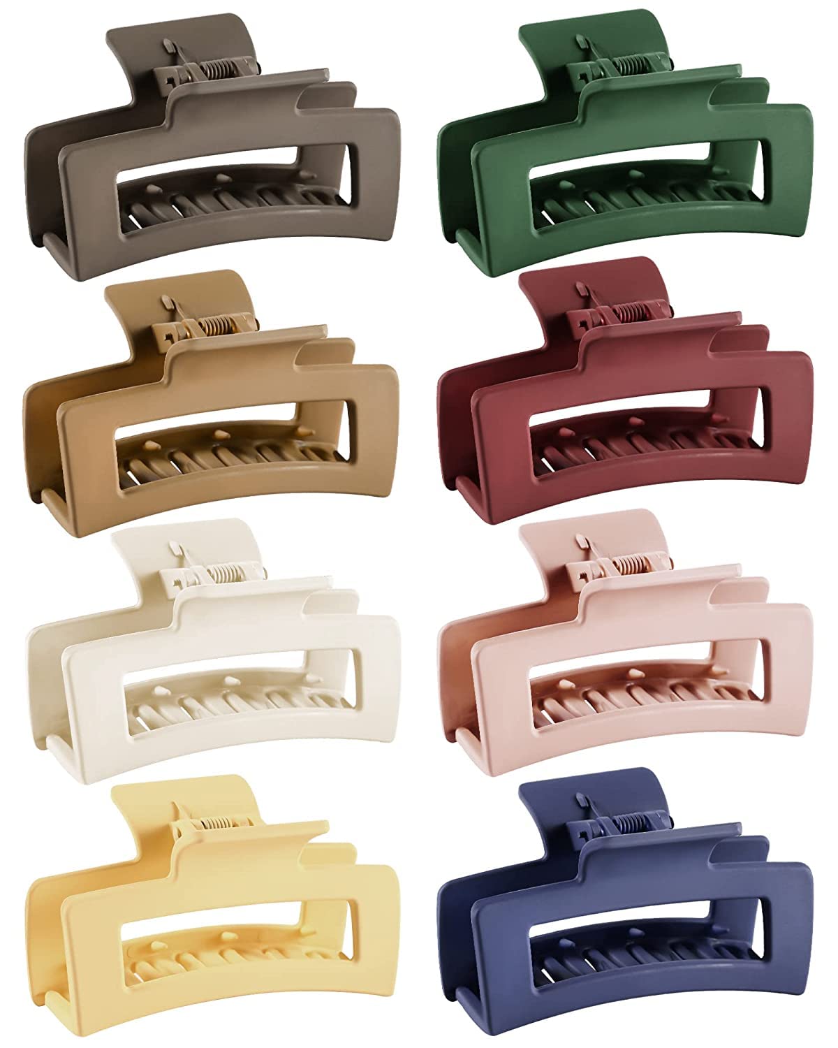 8pcs Non-Slip Acrylic Hair Claw Clips Set - 3.5 Inch Matte Banana & Rectangle Hair Clamps for Women - Perfect for Ponytails, Buns & Everyday Hairstyles