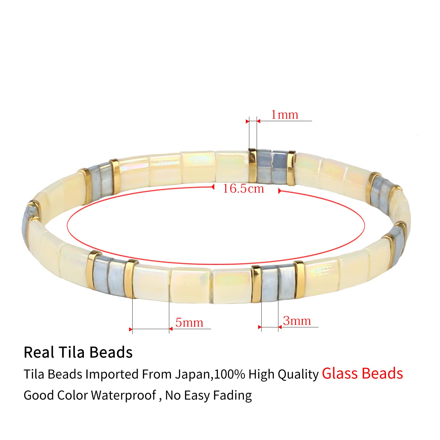 KELITCH Rainbow Charm Stretch Bracelets for Women - Adjustable Tila Bead Friendship Bracelets - Perfect for Gifts, Parties, and Everyday Wear