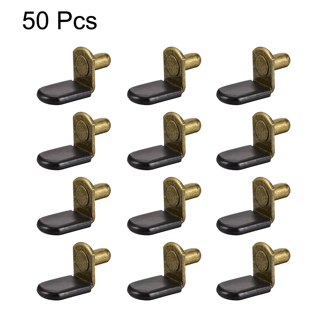 uxcell 6mm L-Shaped Shelf Support Pegs with Sleeve - 50pcs Bronze Cabinet Closet Bracket Pegs for Kitchen Furniture, Book Shelves & Storage Organization | Durable Metal Shelf Supports for Home & Office Use