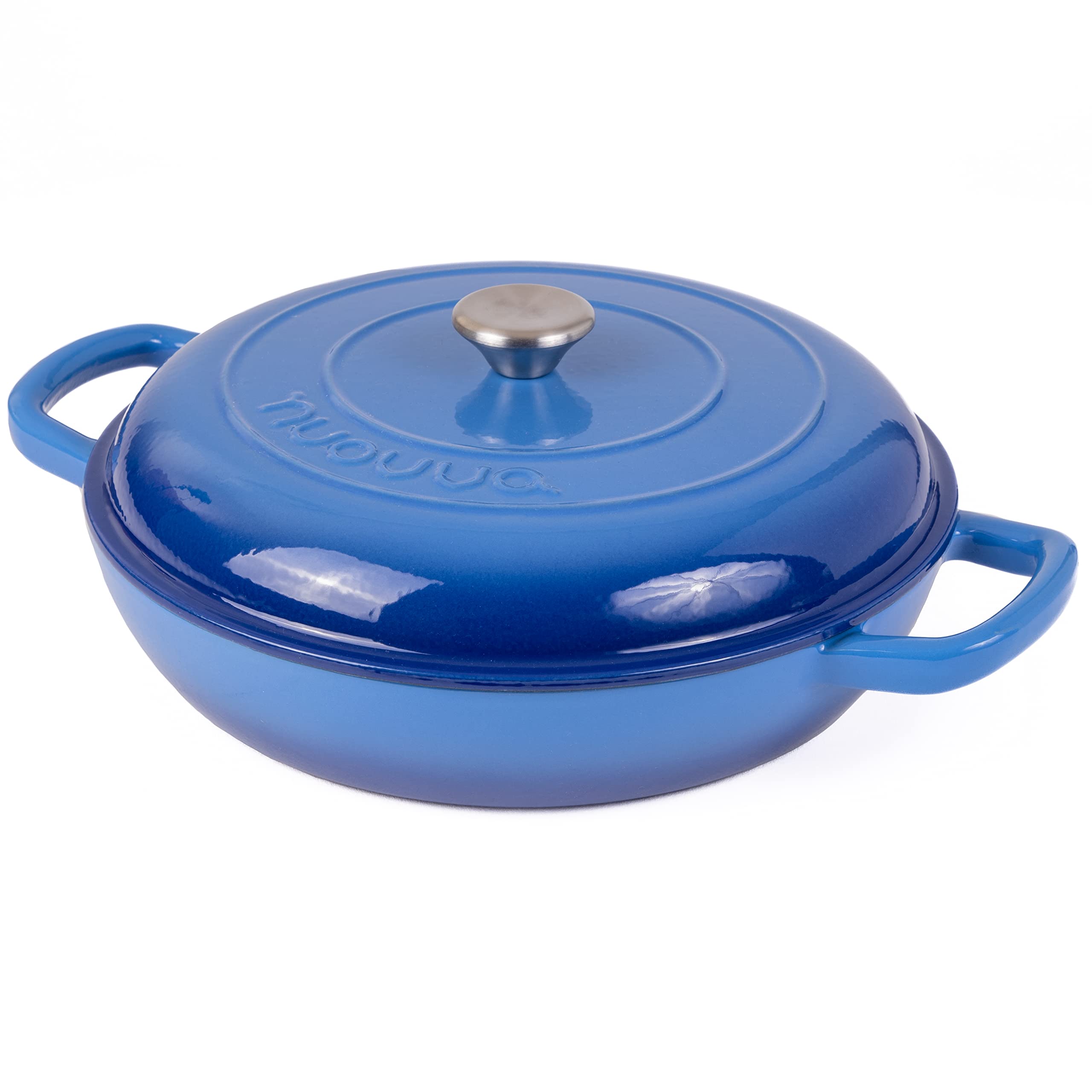 Nuovva 3.7-Quart Enameled Cast Iron Dutch Oven with Lid - Nonstick, Oven Safe to 500°F - Dark Blue Casserole Pot for Braising, Stewing & Baking - 30cm Heavy Duty Cookware for Kitchen & Camping