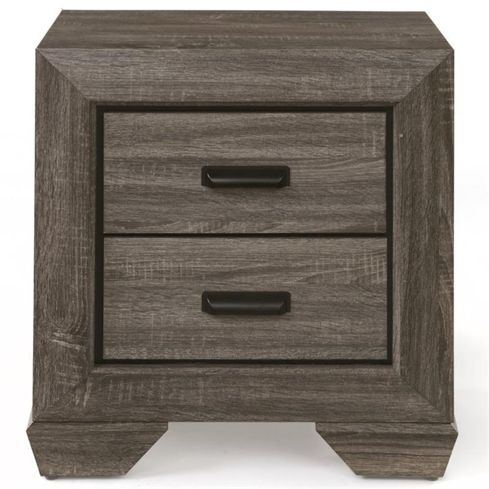 BOWERY HILL Modern Square 2-Drawer Nightstand in Weathered Gray Finish - Stylish Bedside Table for Bedroom, Living Room or Office Storage