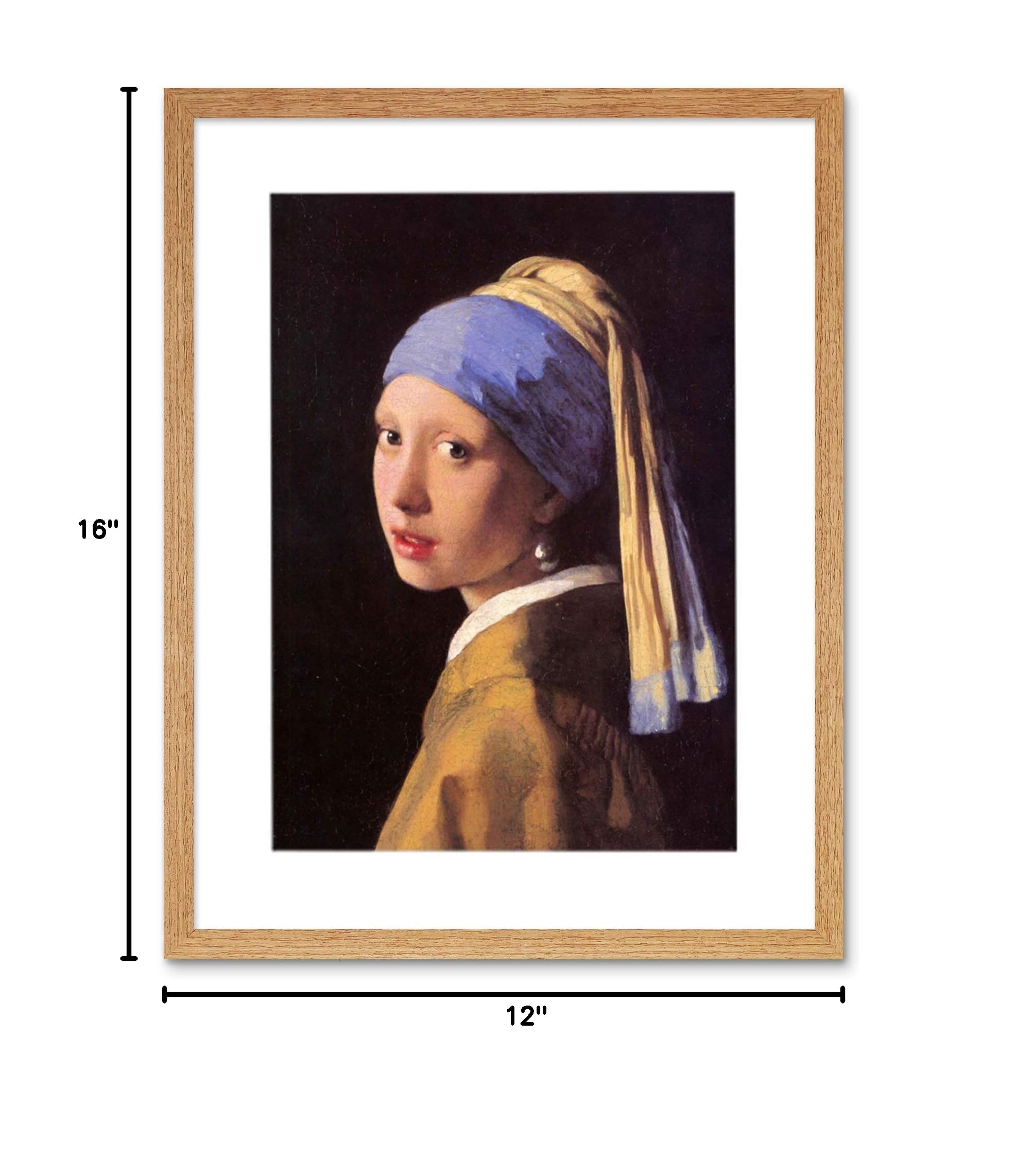 Vermeer Girl with a Pearl Earring Art Print - High-Quality Framed Painting Reproduction - 12x16 Inches - Perfect for Home Decor, Office, or Gift