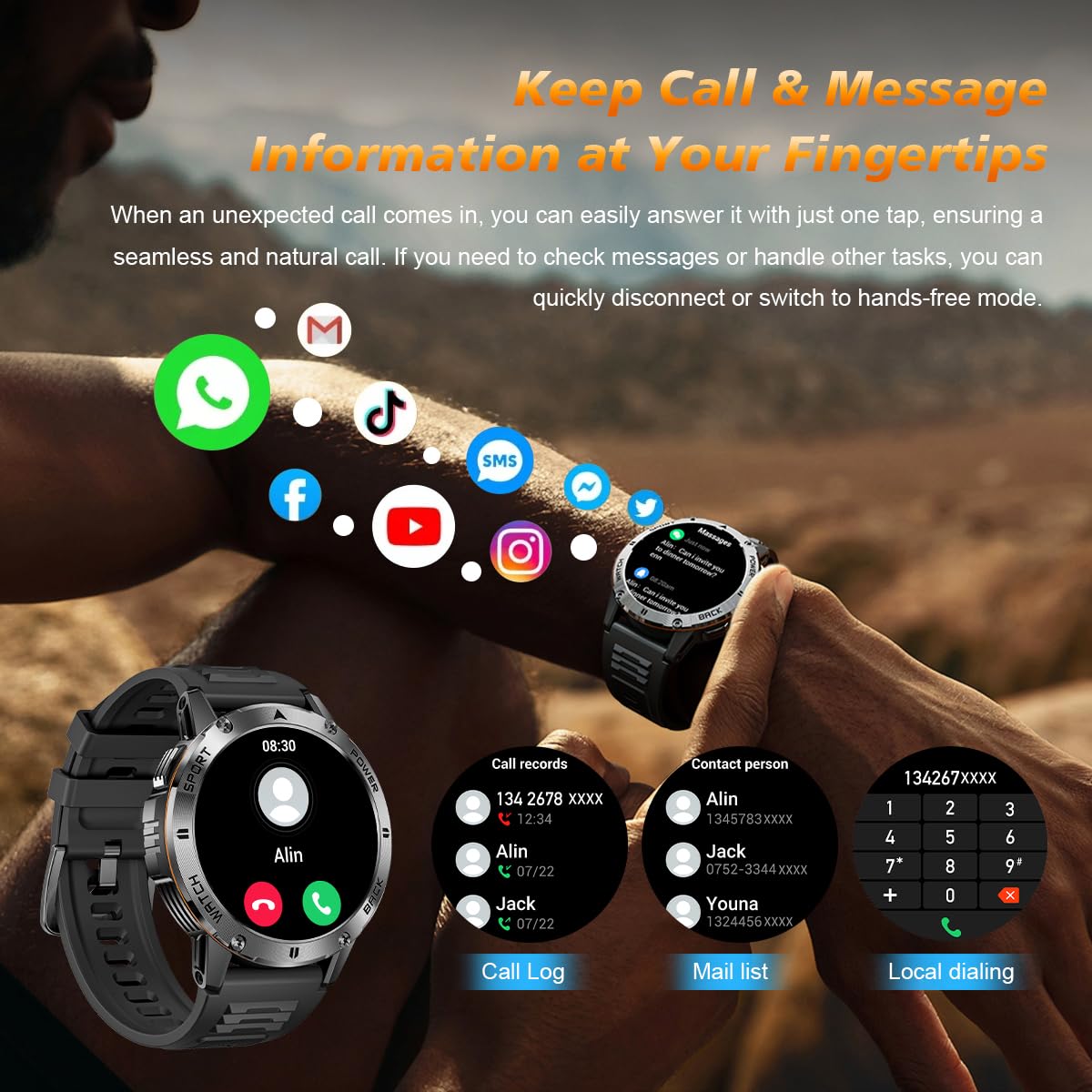 FILIEKEU Men's Smartwatch with Bluetooth Calls, Heart Rate & Sleep Monitor, IP67 Waterproof Fitness Tracker - Brown Leather Strap for Android & iOS - Perfect for Workouts, Running & Daily Activity Tracking