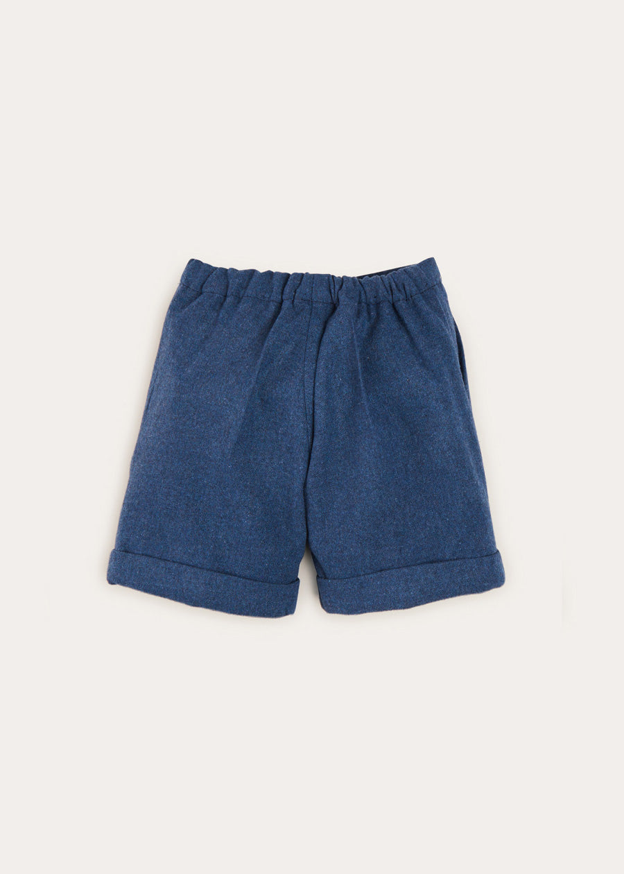 Blue Wool Plain Shorts with Turn-Ups for Toddlers (18 Months to 4 Years) - Perfect for Playtime, Daycare & Casual Outings