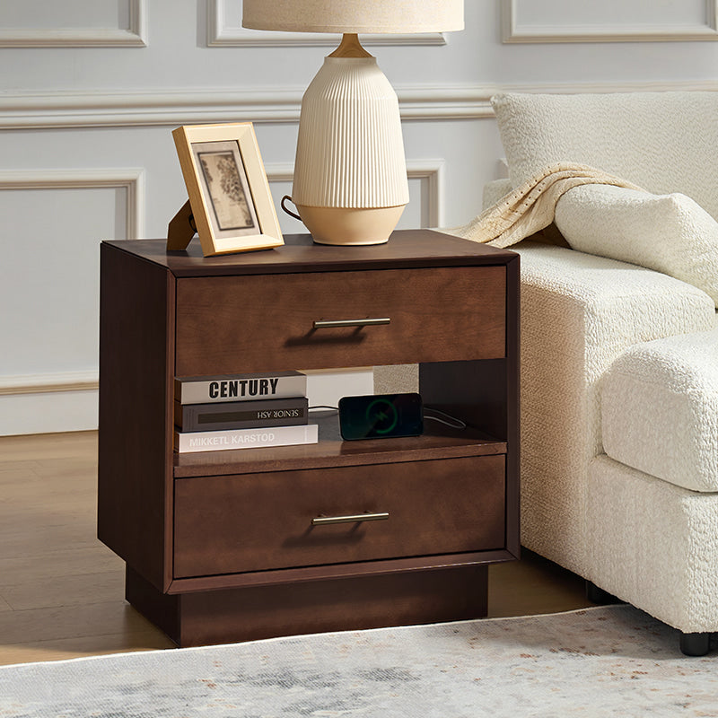 Yoel Hidden Drawer Nightstand with Built-in USB Outlets & Power Strip - Modern Bedside Table with Secret Storage for Bedroom, Living Room, or Office