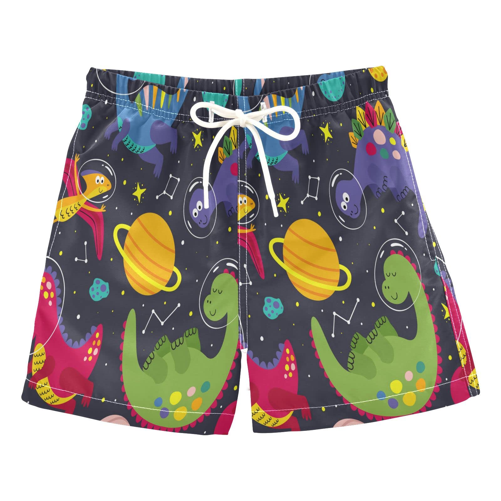 ALAZA Cute Dinosaur Swim Trunks for Boys - Astronaut Dino Animal Print Swim Shorts & Bathing Suit - Perfect for Pool, Beach, and Summer Water Activities