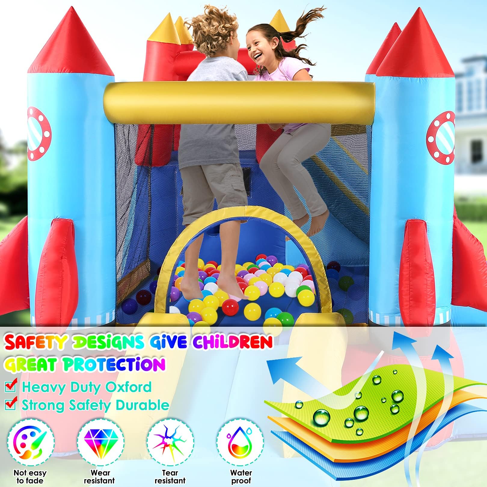 **AKEYDIY 13x12ft Inflatable Bounce House with Water Slide & Climbing Wall - Kids Bouncy Castle for Ages 3-12 | Perfect for Backyard, Pool Parties, Parks & Indoor Play**
