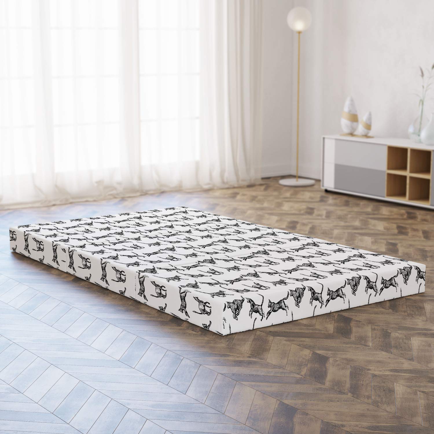 Ambesonne Charcoal Foldable Mattress for Cats - Playful Pet Lover Design, 78.7