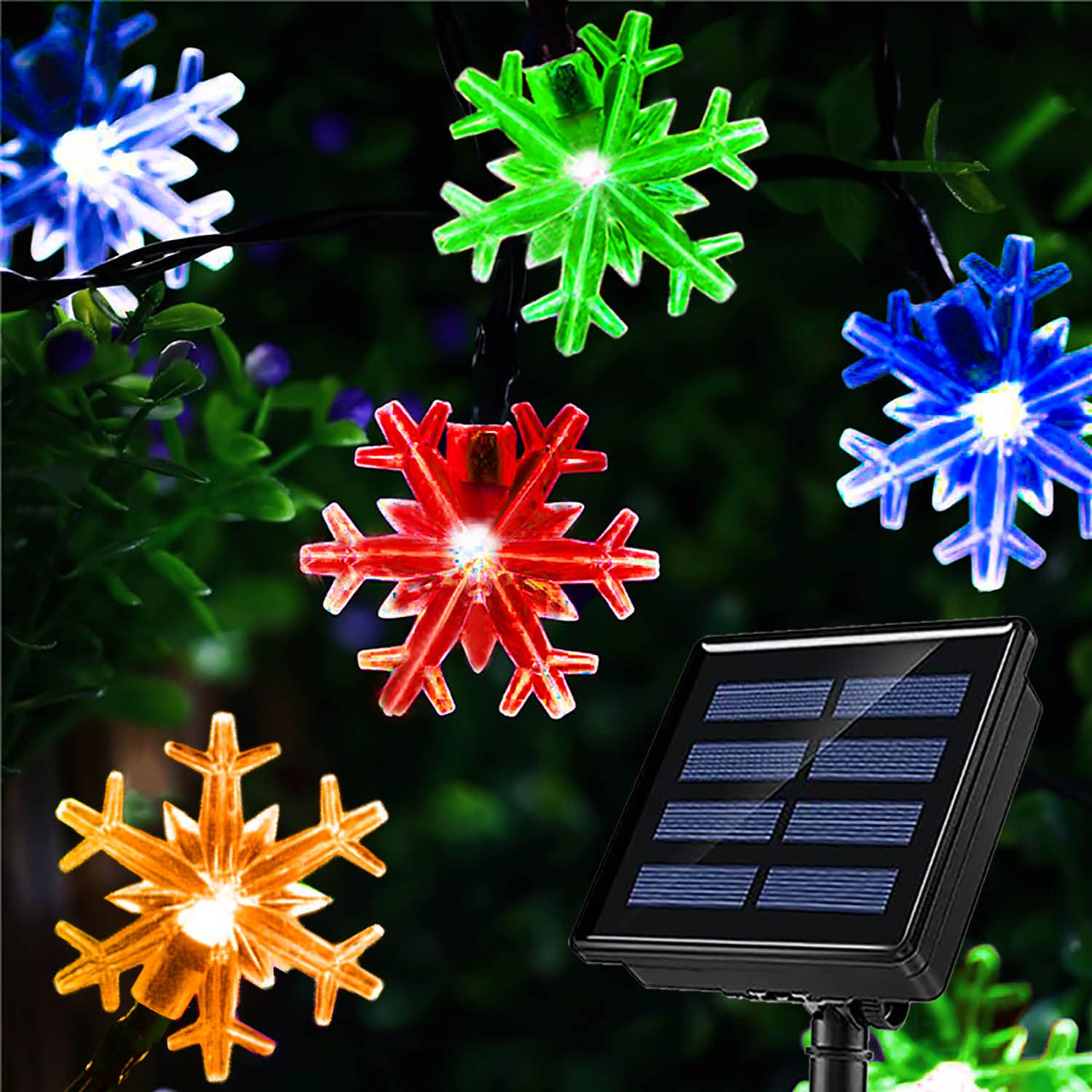 100 LED Solar Snowflake Christmas Lights Outdoor Waterproof - Multi-Color Holiday Decorations for Xmas Tree, Garden, Patio, Terrace (55Ft, 8 Modes) - Perfect for Winter Decor, Party Lighting & Festive Atmosphere