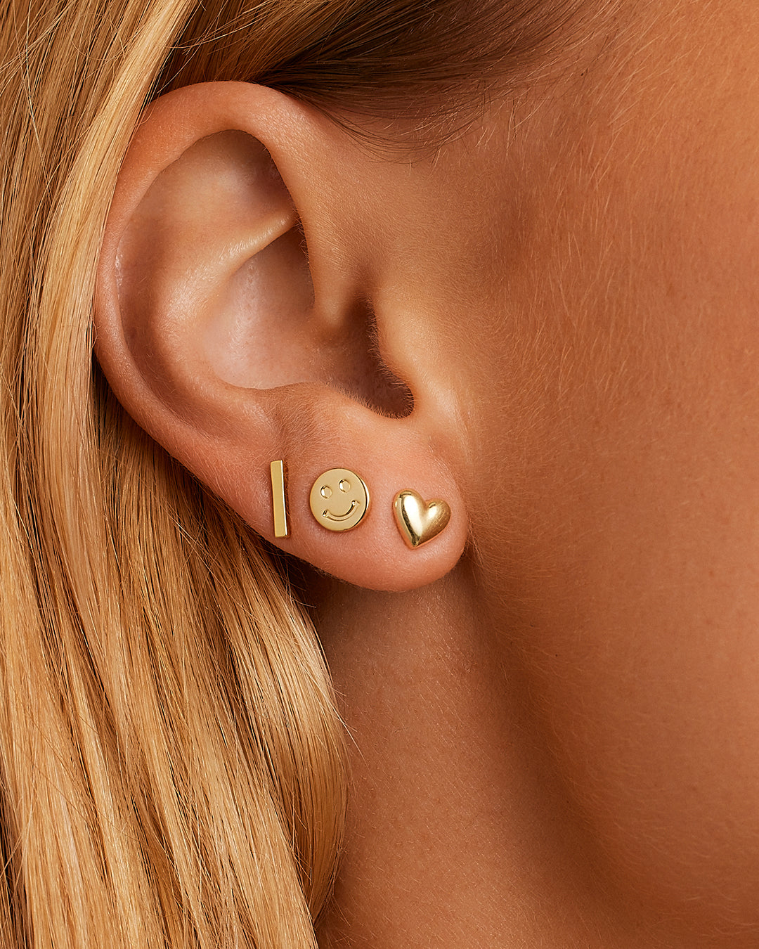 Happy Single Stud Earrings - Minimalist Gold Plated Stud Earrings for Women | Perfect for Everyday Wear, Gifts & Special Occasions