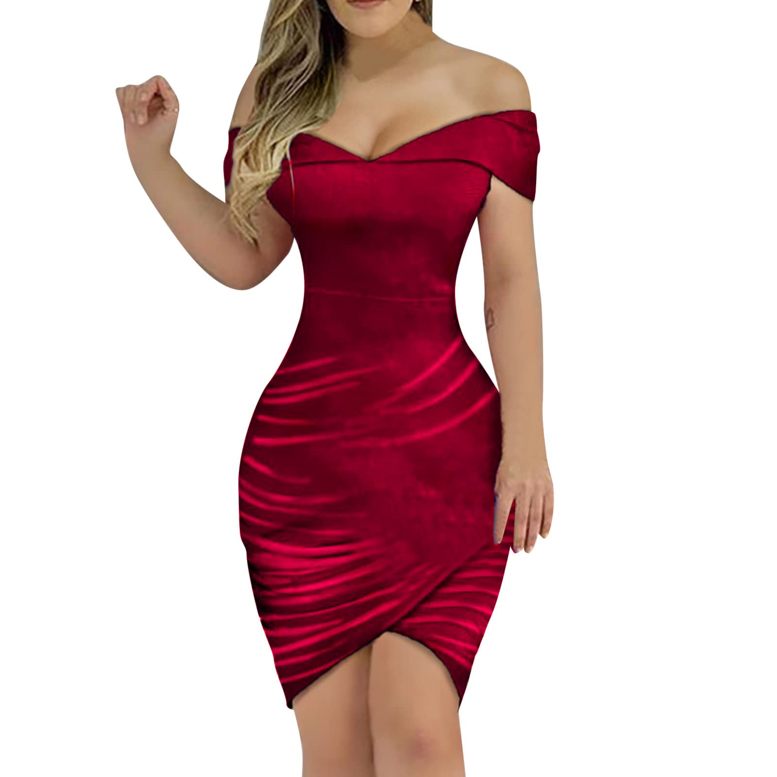 Elegant Women's Mini Ruched Dress - Solid Color Party & Clubwear, Skinny Midi Dress for Office, Work & Casual Wear | Perfect for Night Out, Cocktail Events & Business Meetings