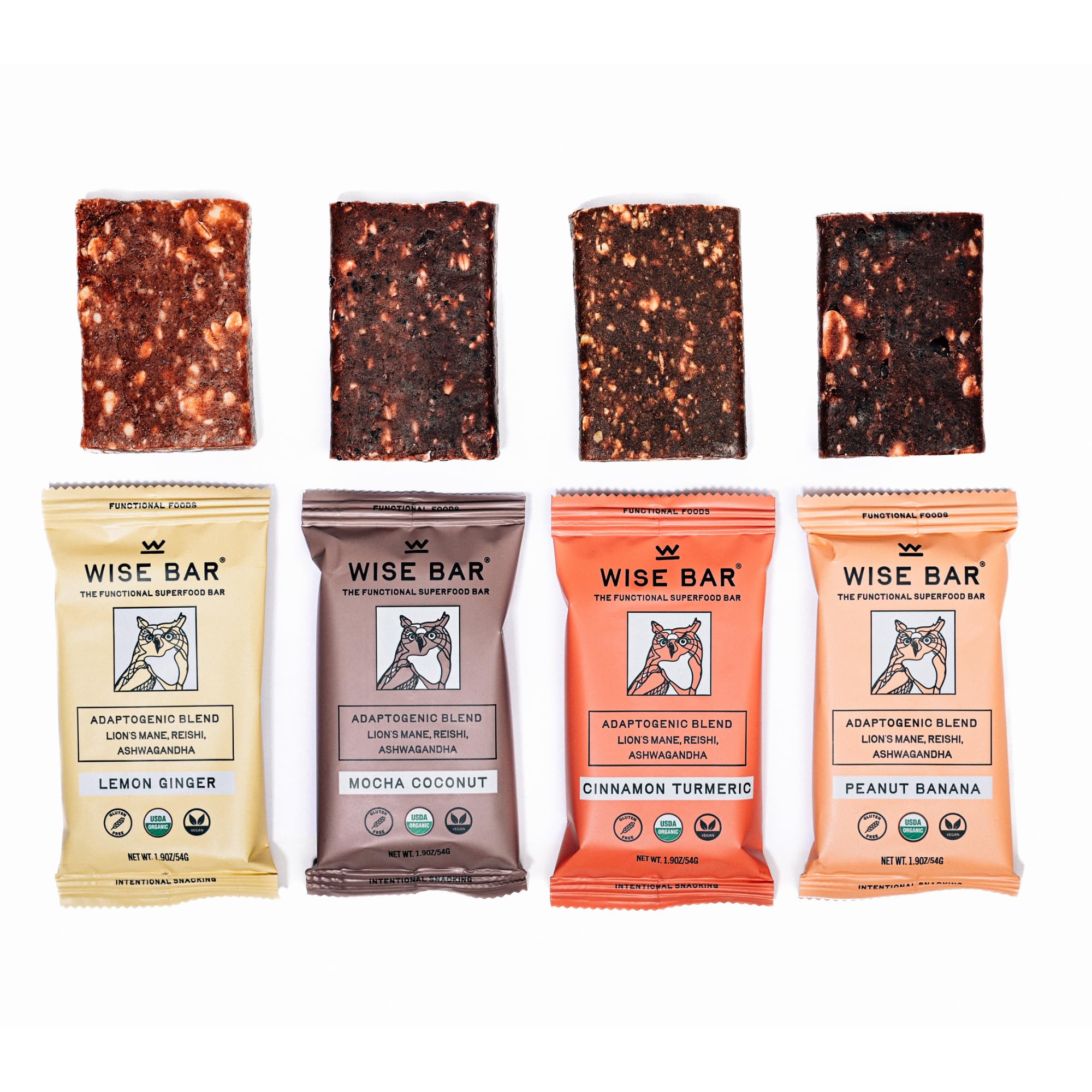 Organic Vegan Adaptogen Mushroom Nutrition Bars with Reishi, Lions Mane & Ashwagandha - Gluten Free Snacks for Natural Focus, Energy & Immunity Support - Variety Flavor Pack (12 Count) - Perfect for Hiking, Office Snacks & Post-Workout Recovery