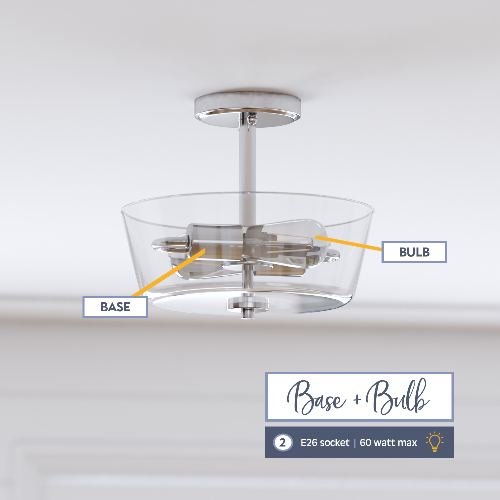 Viktoria Semi Flushmount Ceiling Light Fixture - Brushed Nickel Finish - Modern Lighting for Bedroom, Hallway, or Entryway