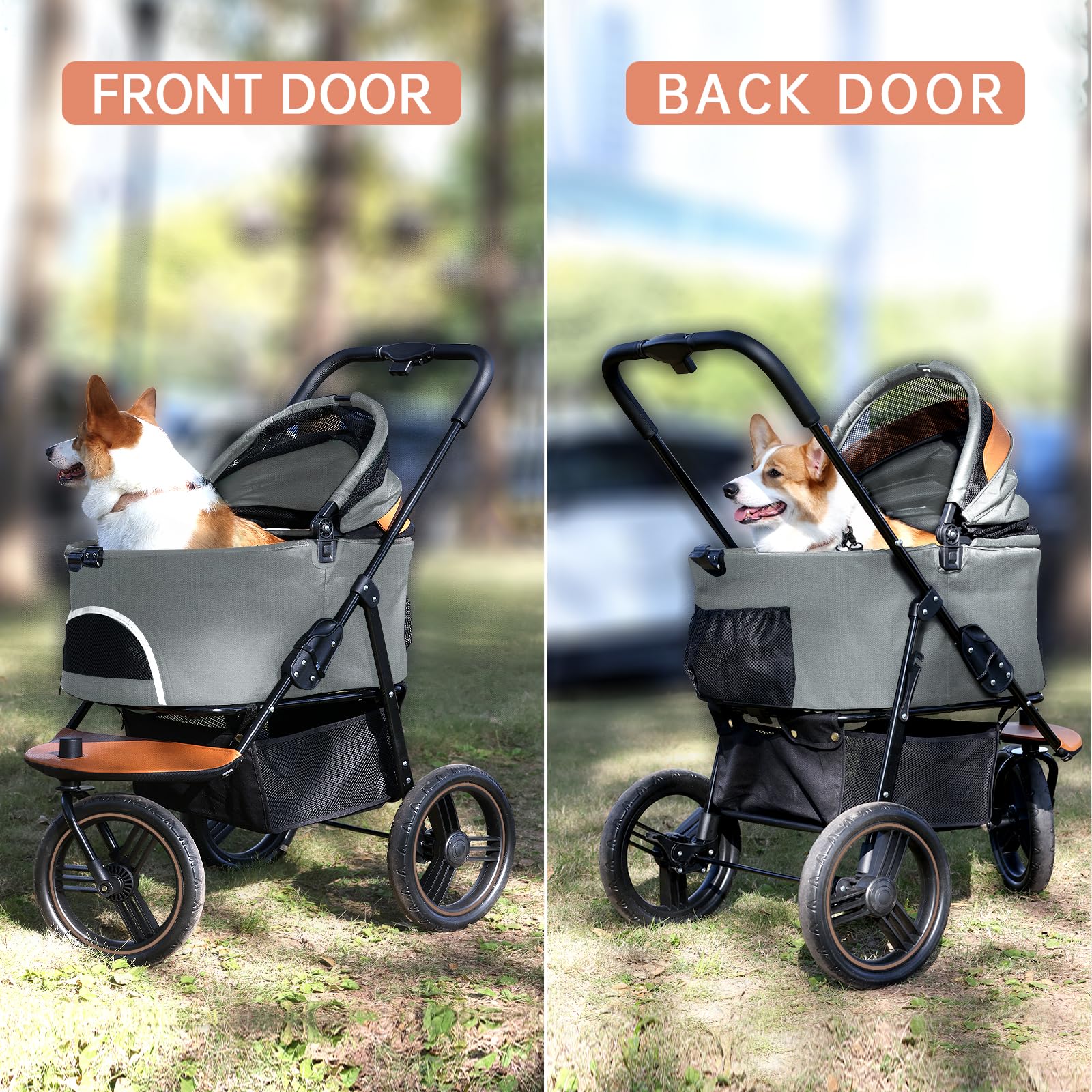 3-in-1 Pet Stroller for Small & Medium Dogs - Lightweight 3-Wheel Jogger with Detachable Carrier, Storage Basket & One-Button Fold | Perfect for Walking, Jogging & Vet Visits (Gray)