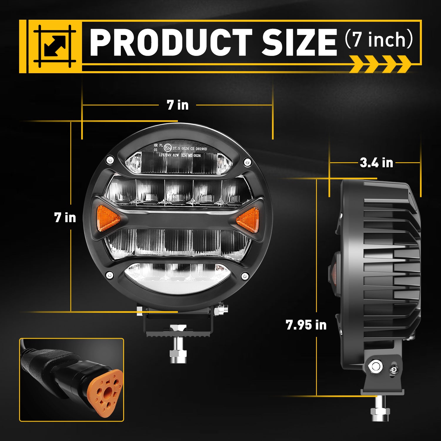 7 Inch LED Round Driving Light - Waterproof Offroad Lights Pods for Trucks, Pickup, Jeep Wrangler - Durable Work Lights for Night Driving, Camping & Off-Road Adventures