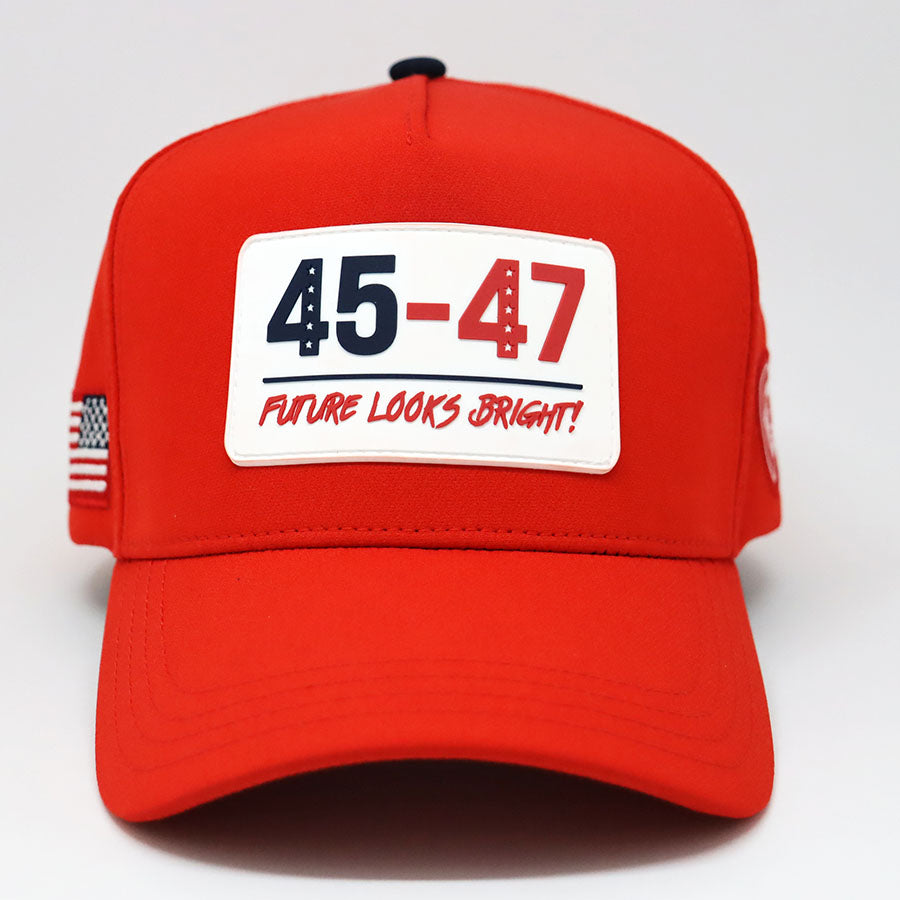 Future Looks Bright 45 47 Inauguration Red Snapback Hat - Patriotic Baseball Cap for Political Events, Rally & American Pride