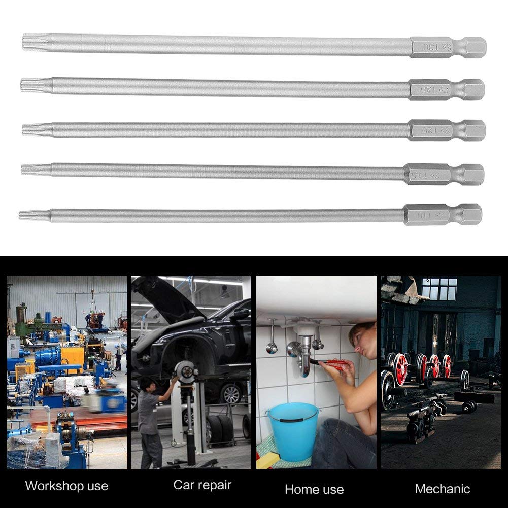 5Pcs T10-T30 Magnetic Star Torx Screwdriver Bits Set - 150mm Long 1/4