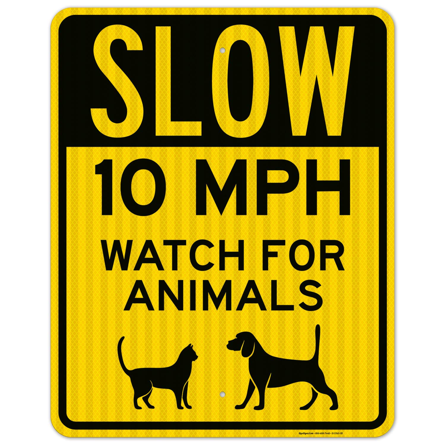 Slow 10 MPH Watch for Animals Sign - 24x30 Inches Reflective Traffic Sign - 3M EGP .080 Aluminum - Fade Resistant - Indoor/Outdoor Use - Made in USA - Perfect for School Zones, Residential Areas & Wildlife Crossings