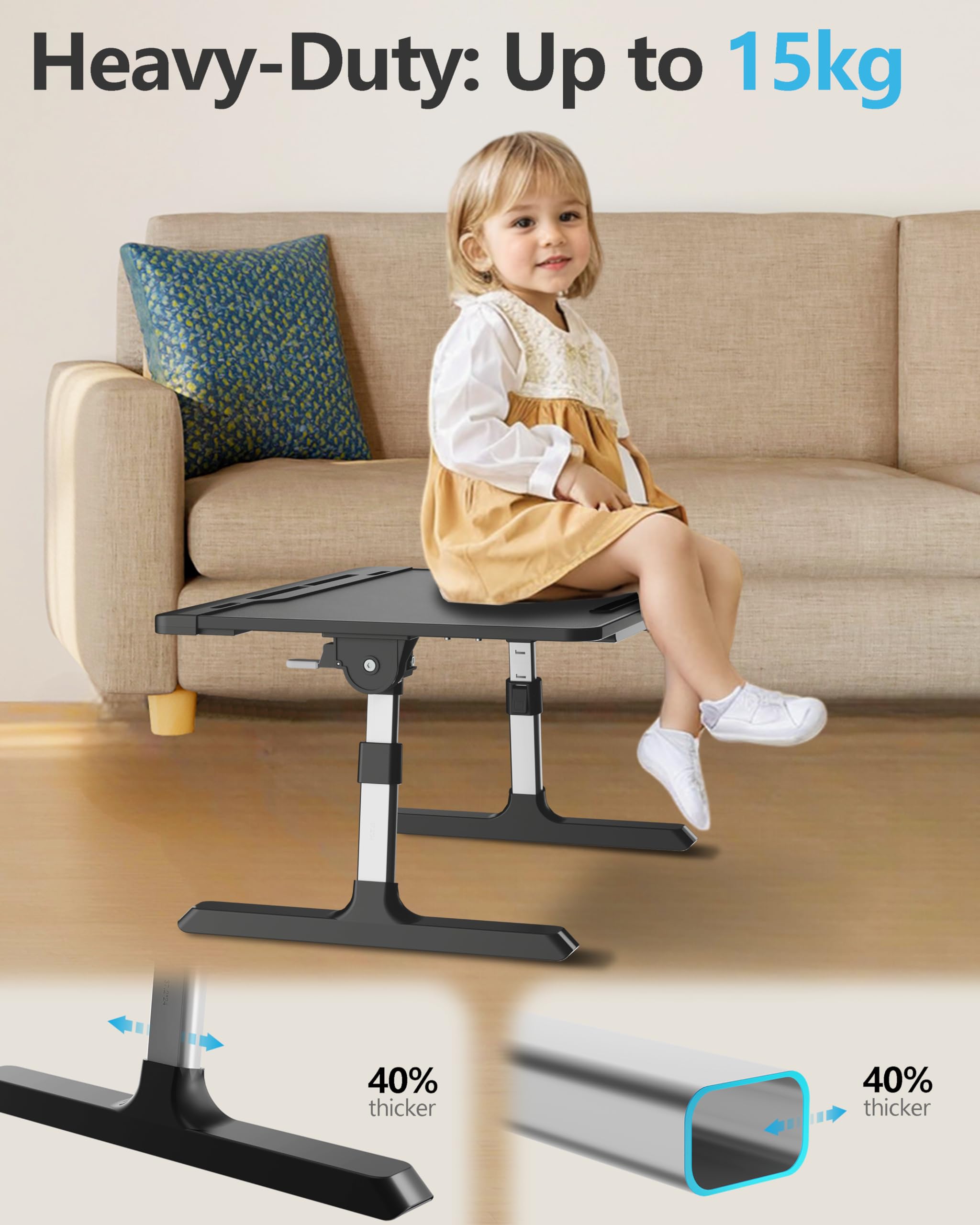 Adjustable Laptop Desk for Bed - XL Portable Laptop Table with Book Stand, Drawer, Wrist Cushion & Phone Holder - Perfect for Working, Studying, Writing & Eating in Bed or Sofa - Black