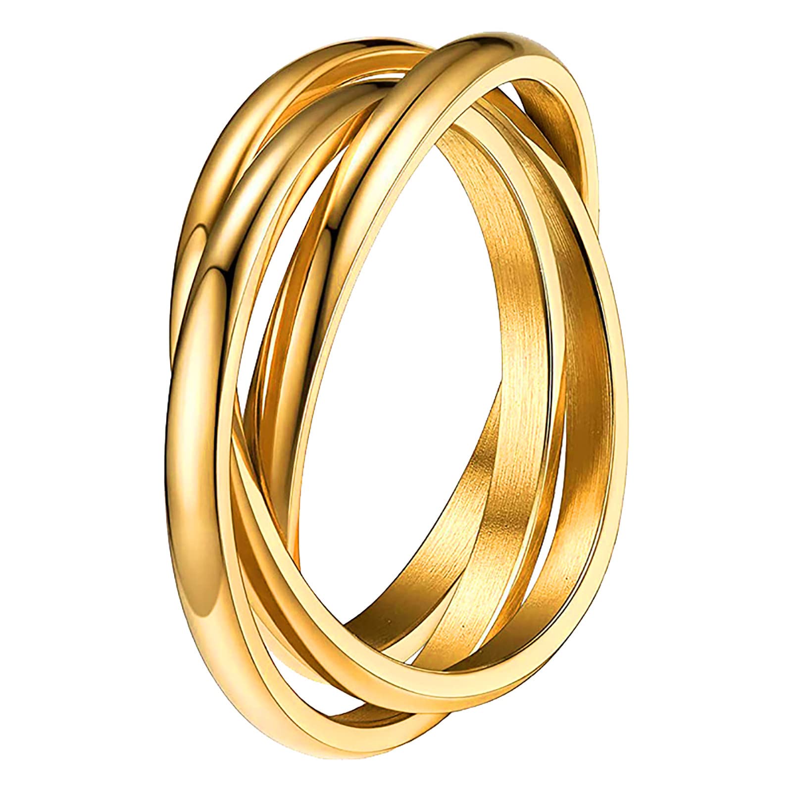 Women's Stainless Steel Triple Intertwined Rings Set - 3 Cute Crossed Stackable Rings in Gold (Size 7) | Perfect for Everyday Wear, Gift Giving & Layering Jewelry Looks